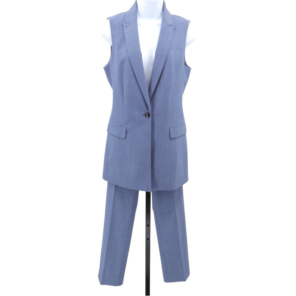 Banana Republic Blue Wool Blend Vest Suit Set Women 4 Cropped Pants Lined - Picture 2 of 8